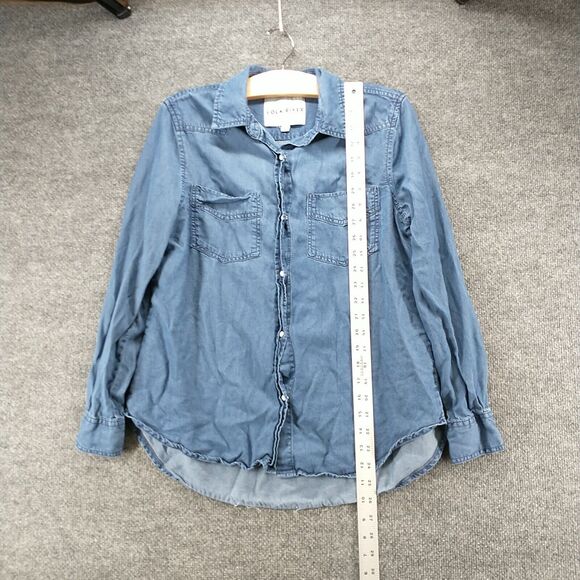 Lola River Women's Button Front Shirt Blue Small Chambray Long Sleeve Pocket - Picture 10 of 12